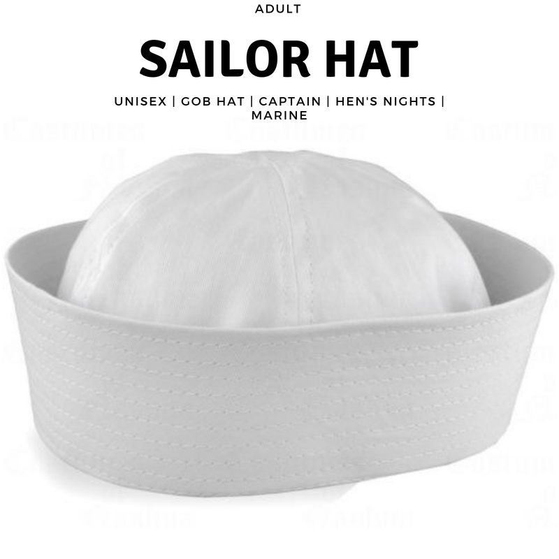 Adult White Sailor Hat Marine Unisex Gob Captain Navy Hen&