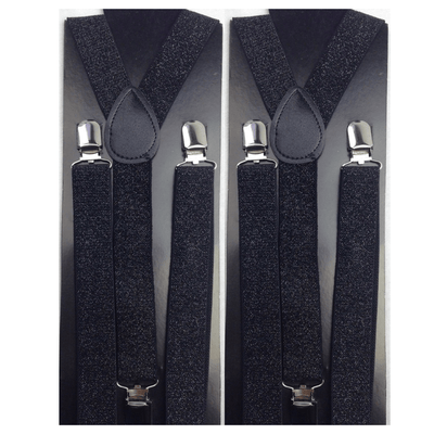 2x Mens Suspenders Braces Adjustable Strong Clip On Elastic Formal Wedding Slim - Black (Glitter)