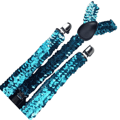 2x Mens Suspenders Braces Adjustable Strong Clip On Elastic Formal Wedding Slim - Blue (Sequin)