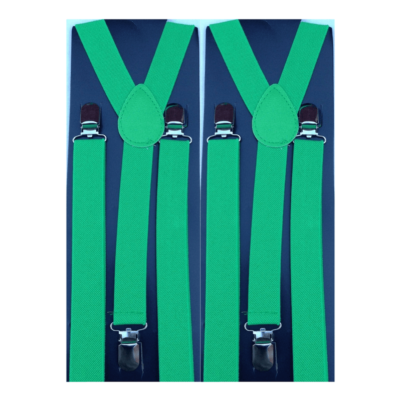 2x Mens Suspenders Braces Adjustable Strong Clip On Elastic Formal Wedding Slim - Green