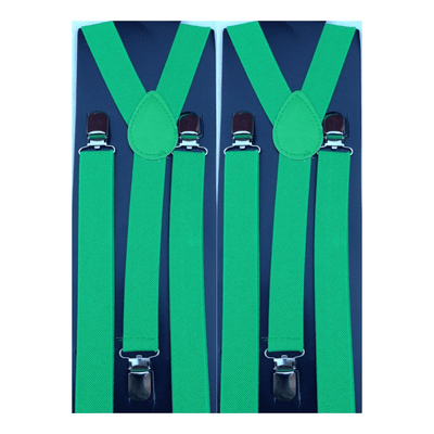 2x Mens Suspenders Braces Adjustable Strong Clip On Elastic Formal Wedding Slim - Green
