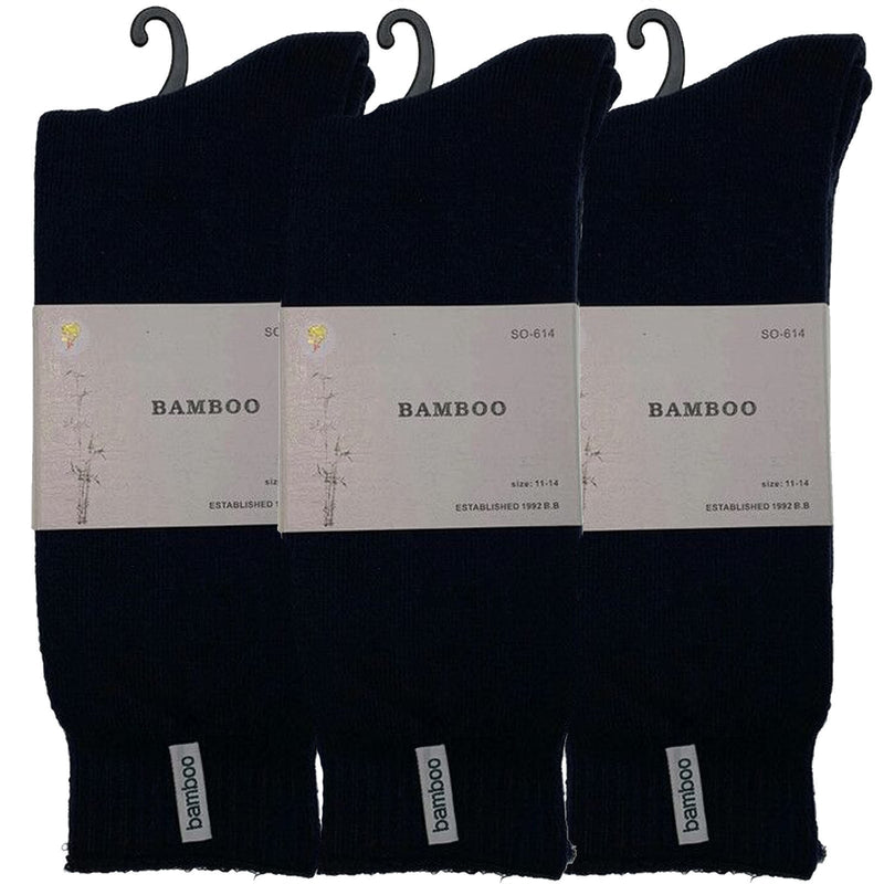 3 Pairs PREMIUM BAMBOO SOCKS Mens Heavy Duty Thick Work Socks BULK Cushion - Navy Blue - 7-11