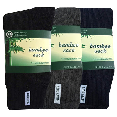 3 Pairs BAMBOO SOCKS Mens Heavy Duty Premium Thick Work Socks Cushion BULK - Assorted Colour Pack - 11-14