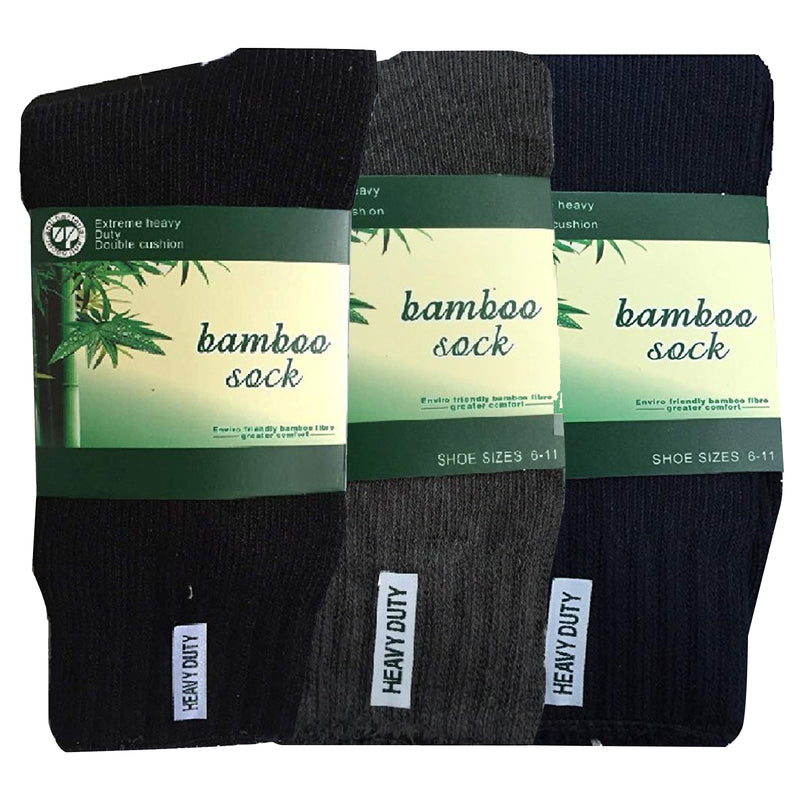 3 Pairs BAMBOO SOCKS Mens Heavy Duty Premium Thick Work Socks Cushion BULK - Assorted Colour Pack - 11-14