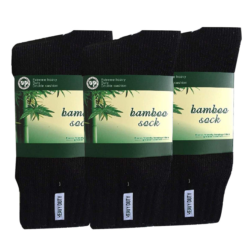 3 Pairs BAMBOO SOCKS Mens Heavy Duty Premium Thick Work Socks Cushion BULK - Black - 11-14