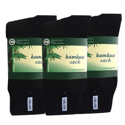 3 Pairs BAMBOO SOCKS Mens Heavy Duty Premium Thick Work Socks Cushion BULK - Black - 6-11