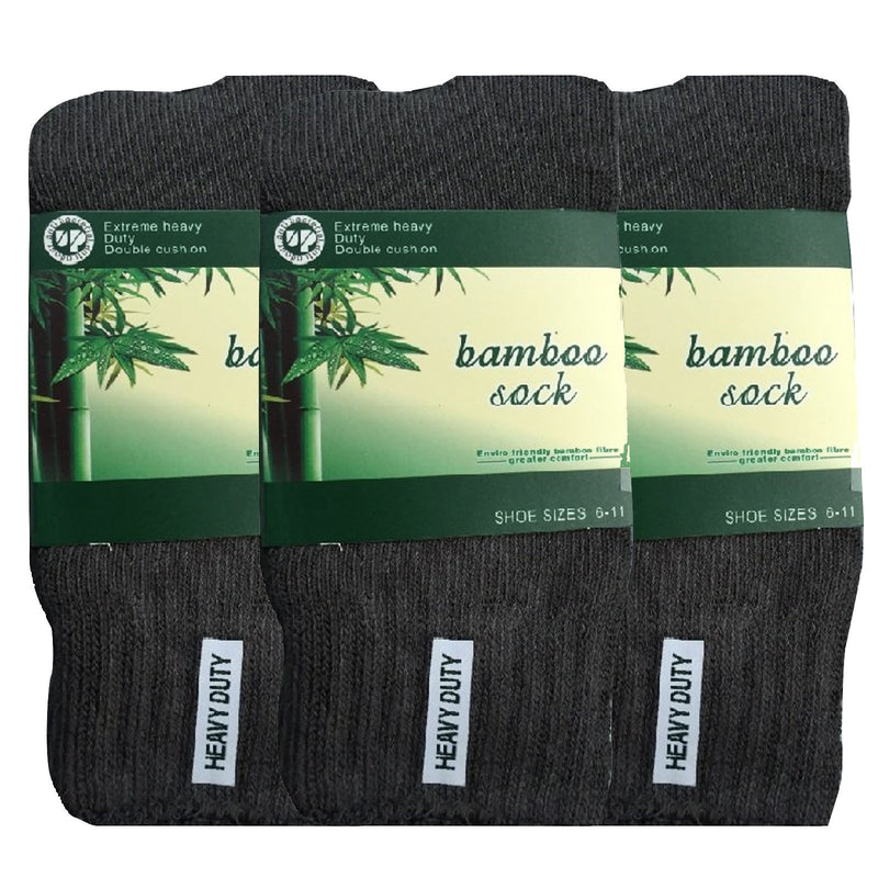 3 Pairs BAMBOO SOCKS Mens Heavy Duty Premium Thick Work Socks Cushion BULK - Charcoal Grey - 11-14