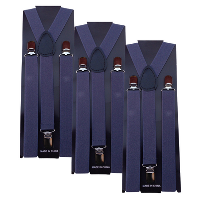 3x Mens Suspenders Braces Adjustable Strong Clip On Elastic Formal Wedding Slim - Grey