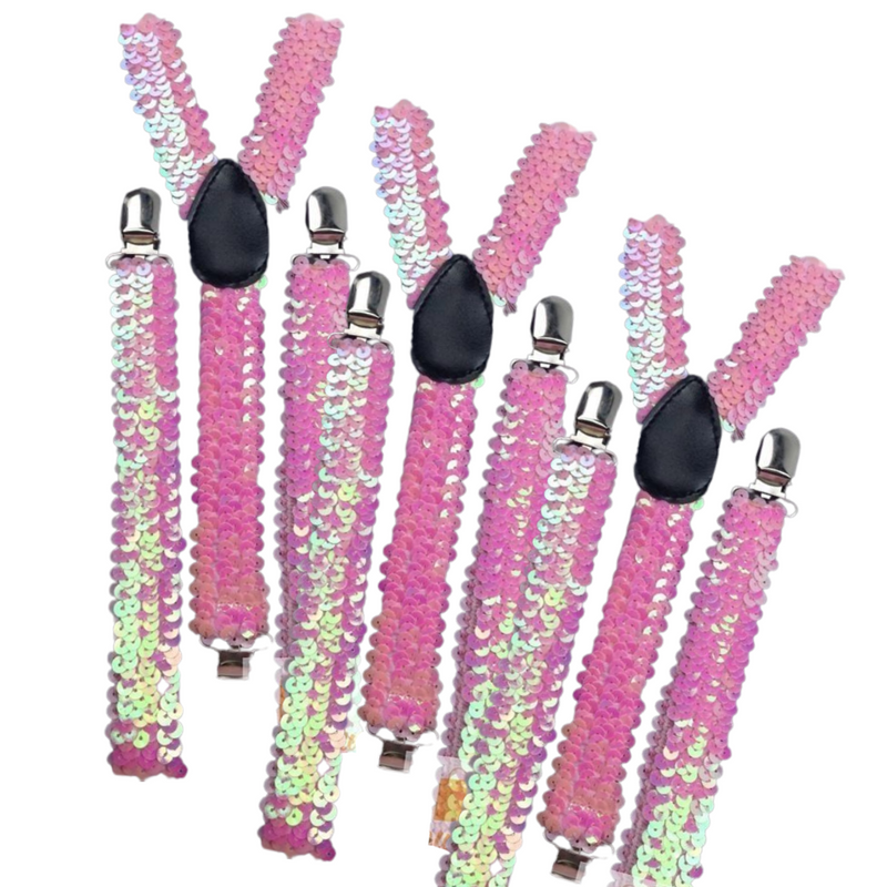 3x Mens Suspenders Braces Adjustable Strong Clip On Elastic Formal Wedding Slim - Light Pink (Sequin)