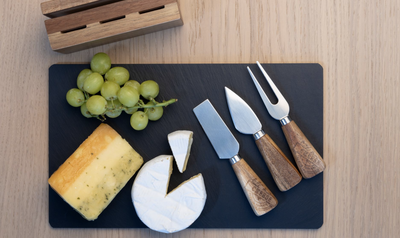 4pc Euroline Slate Wood 30cm Cheese Board w/ Plane Knife / Fork - Brown