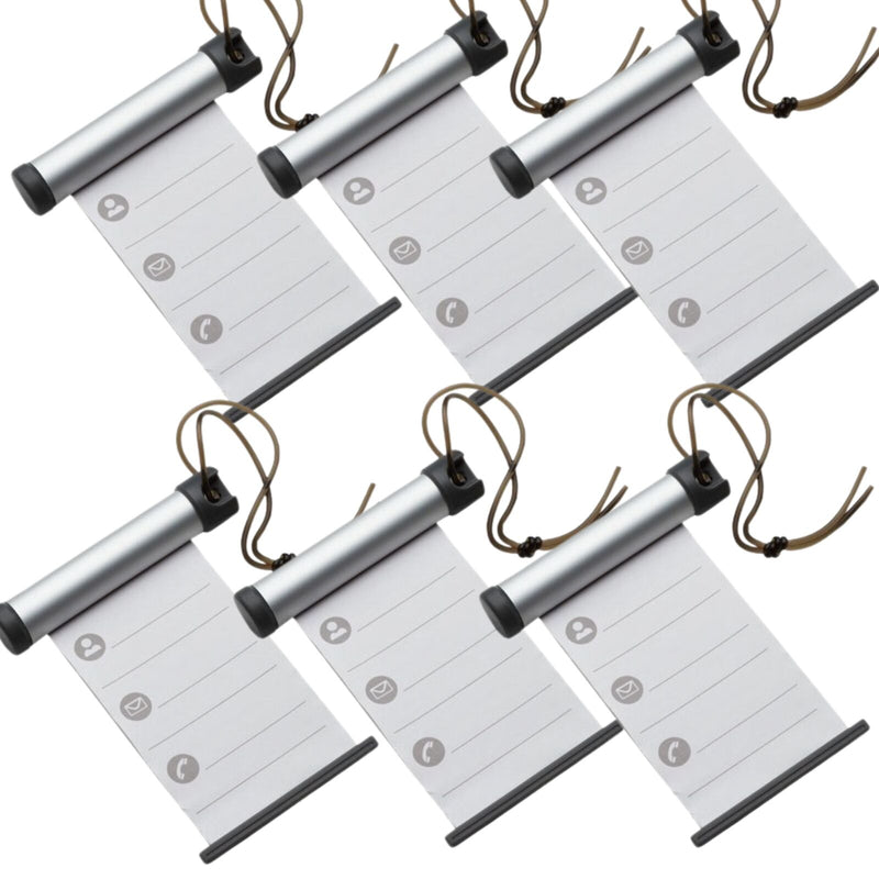 6x Funky Luggage Cylinder Tag Rollout Label for Address Details - Silver/Grey