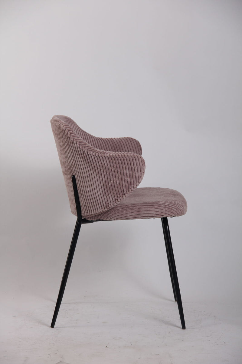 Set of 2 Dining Chairs with Corduroy Cord Fabric in Pink