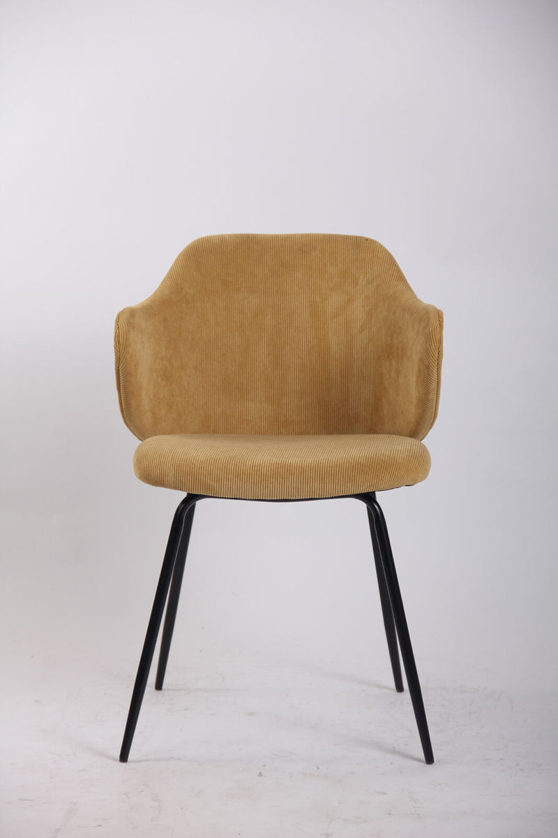 Set of 4 Dining Chairs Corduroy Cord Fabric with Metal Legs in Mustard Yellow