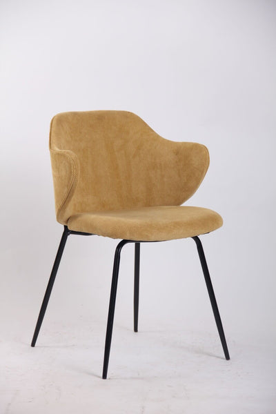 Set of 4 Dining Chairs Corduroy Cord Fabric with Metal Legs in Mustard Yellow