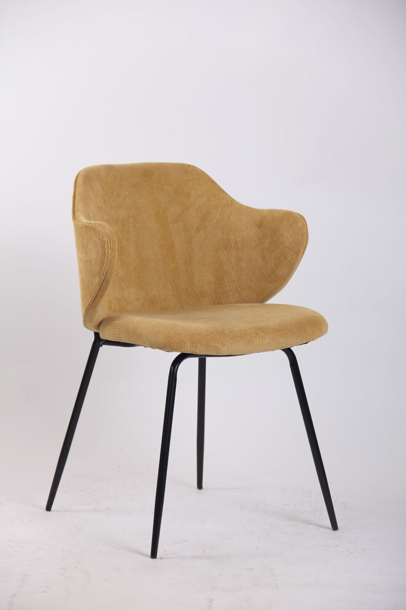 Set of 4 Dining Chairs Corduroy Cord Fabric with Metal Legs in Mustard Yellow