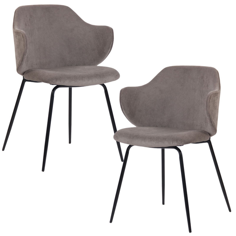 Set of 2 Dining Chairs with Corduroy Cord Fabric in Grey