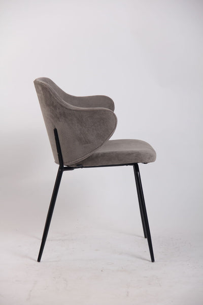 Set of 2 Dining Chairs with Corduroy Cord Fabric in Grey