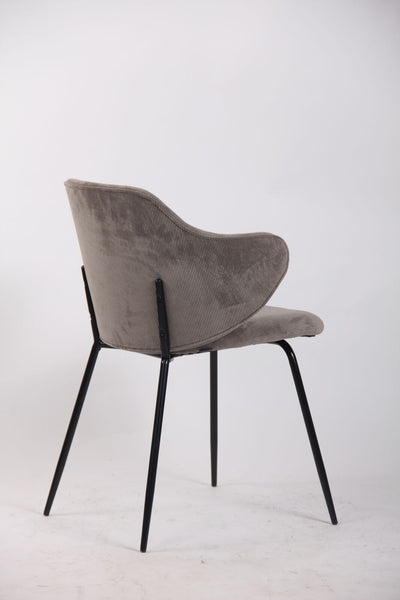 Set of 2 Dining Chairs with Corduroy Cord Fabric in Grey