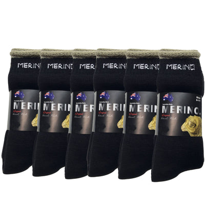 6 Pairs MERINO WOOL SOCKS Mens Heavy Duty Premium Thick Work Socks Cushion BULK - Black - 6-11