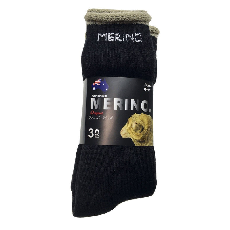 6 Pairs MERINO WOOL SOCKS Mens Heavy Duty Premium Thick Work Socks Cushion BULK - Black - 6-11