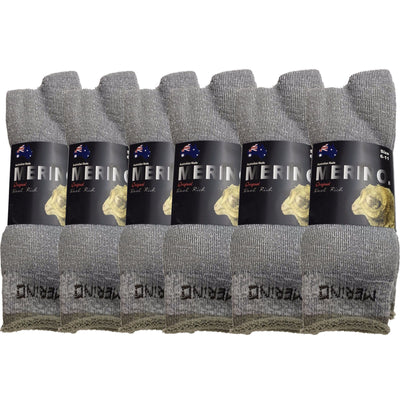 6 Pairs MERINO WOOL SOCKS Mens Heavy Duty Premium Thick Work Socks Cushion BULK - Grey - 11-14