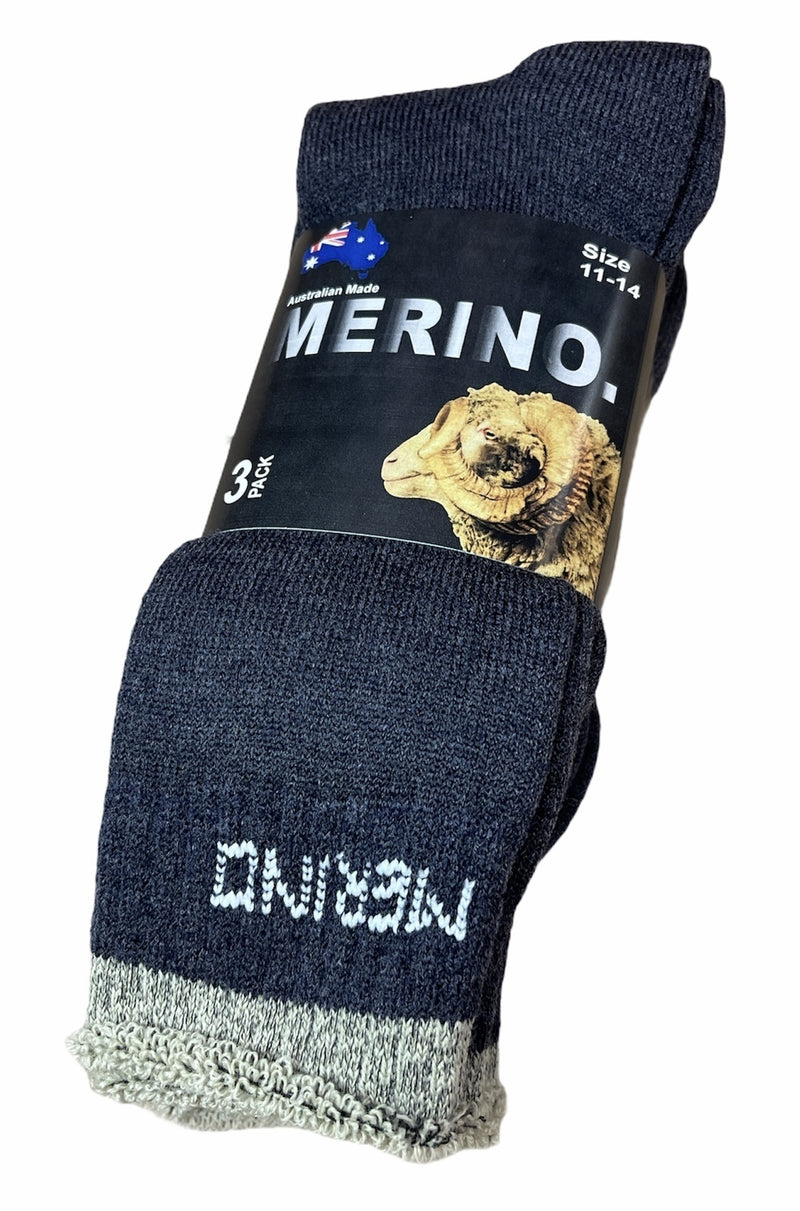 6 Pairs MERINO WOOL SOCKS Mens Heavy Duty Premium Thick Work Socks Cushion BULK - Navy Blue - 11-14