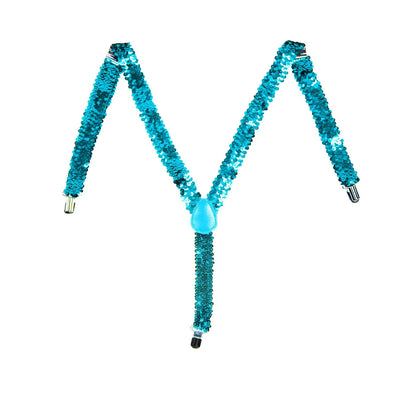 6x Mens Suspenders Braces Adjustable Strong Clip On Elastic Formal Wedding BULK - Blue (Sequin)