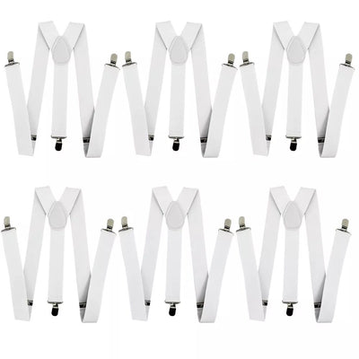 6x Mens Suspenders Braces Adjustable Strong Clip On Elastic Formal Wedding BULK - White
