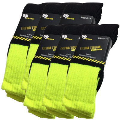 6x Pairs HI VIS SOCKS Workwear Work Safety Tradie High Visibility Fluro - Yellow - 11-14