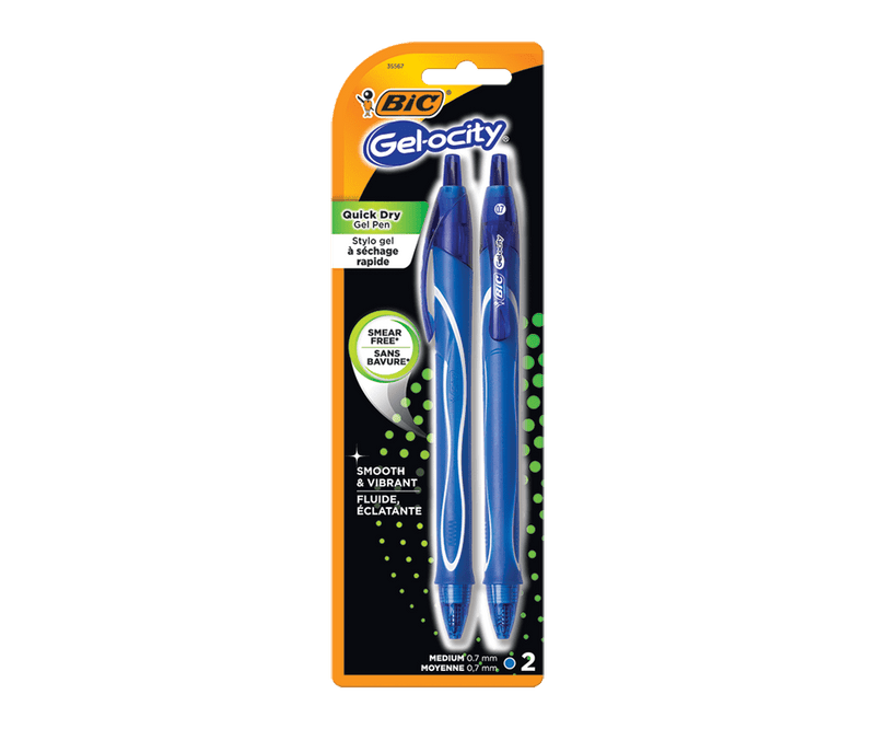 BiC Gel-Ocity Quick Dry Gel Pen Medium Blue (0.7 mm) -1 Pack of 2 units