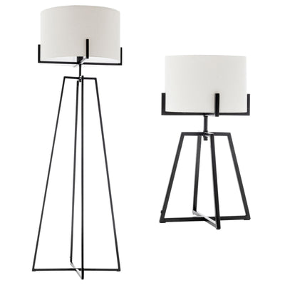 Modern Dimmable Floor Lamp + Table Desk Lamp w/ Linen Shade Scandi - Matte Black