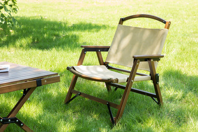 4x Bamboo Foldable Outdoor Camping Chair Wooden Travel Picnic Park Folding - Khaki/Beige