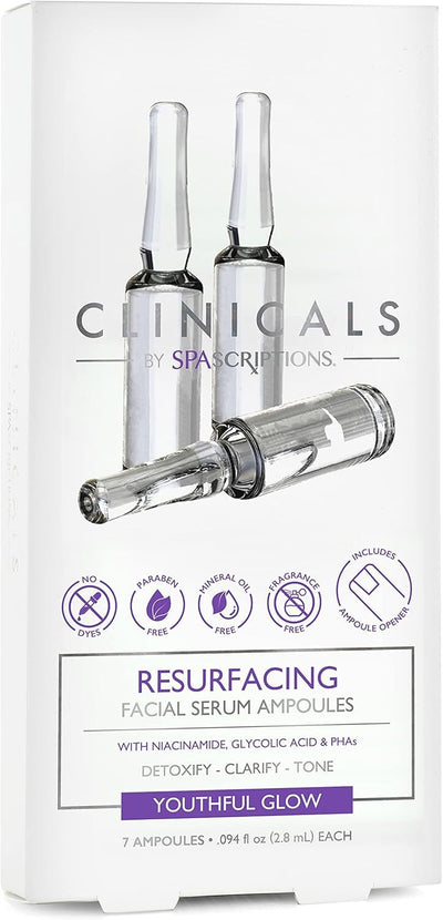 Spascriptions Clinicals Resurfacing Serum Ampoules 7-Pack 2.8ml Each Niacinamide Glycolic Acid PHAs Youthful Glow