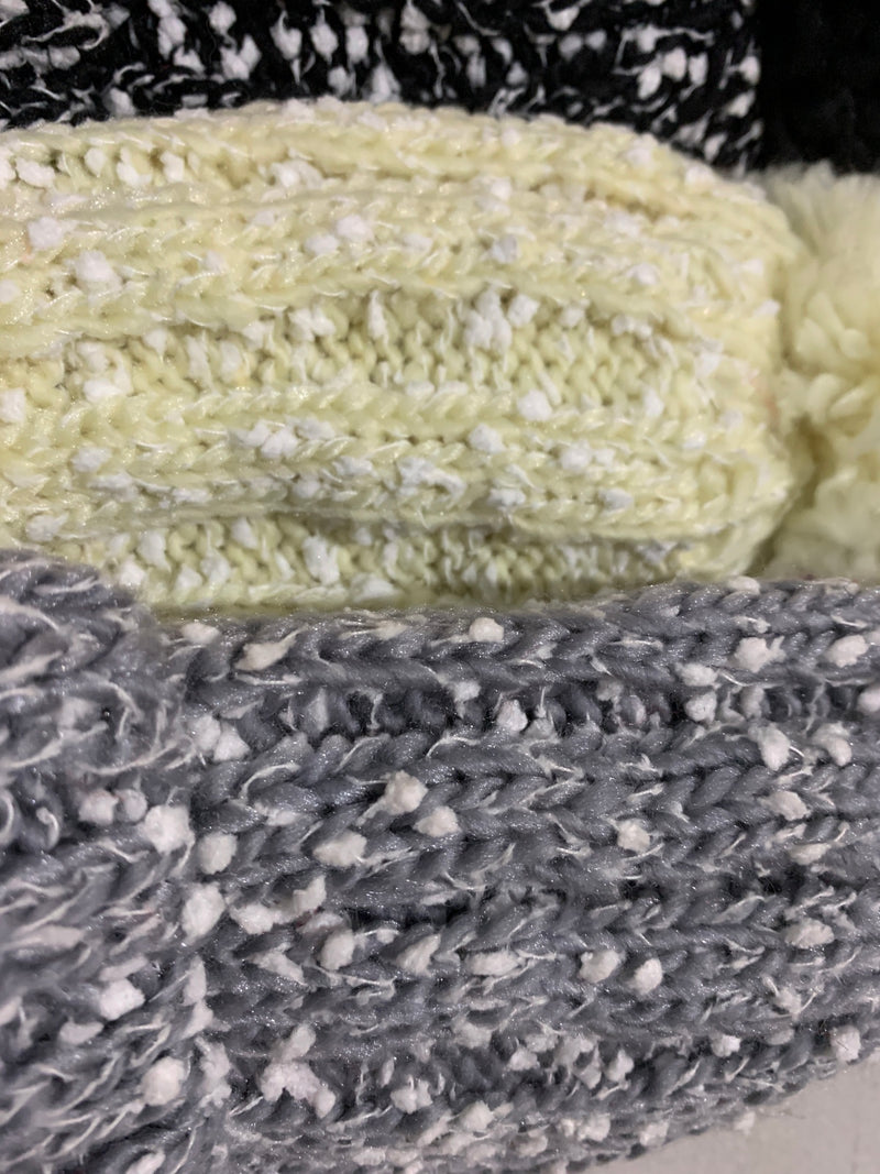 Womens Thick Knit Beanie Winter Fleece Lined Hat Warm Faux Fur Pom Striped Ski