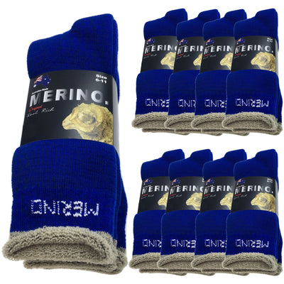 9 Pairs MERINO WOOL SOCKS Mens Heavy Duty Premium Thick Work Socks Cushion BULK - Blue - 6-11