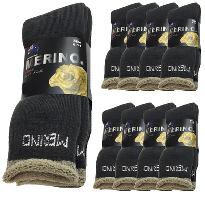 9 Pairs MERINO WOOL SOCKS Mens Heavy Duty Premium Thick Work Socks Cushion BULK - Charcoal - 11-14