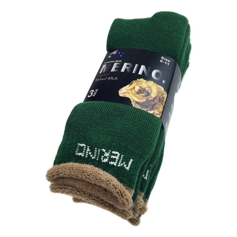 9 Pairs MERINO WOOL SOCKS Mens Heavy Duty Premium Thick Work Socks Cushion BULK - Green - 11-14