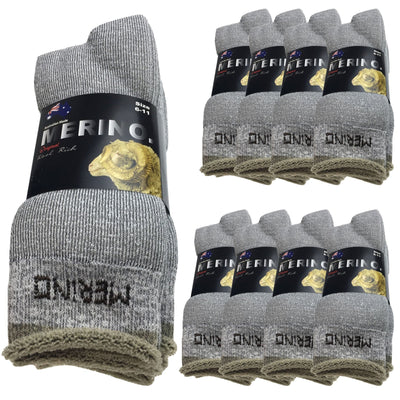 9 Pairs MERINO WOOL SOCKS Mens Heavy Duty Premium Thick Work Socks Cushion BULK - Grey - 11-14