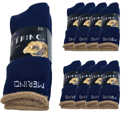 9 Pairs MERINO WOOL SOCKS Mens Heavy Duty Premium Thick Work Socks Cushion BULK - Navy Blue - 6-11