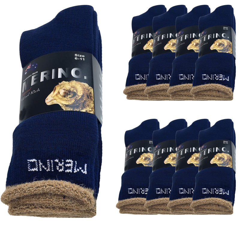 9 Pairs MERINO WOOL SOCKS Mens Heavy Duty Premium Thick Work Socks Cushion BULK - Navy Blue - 6-11