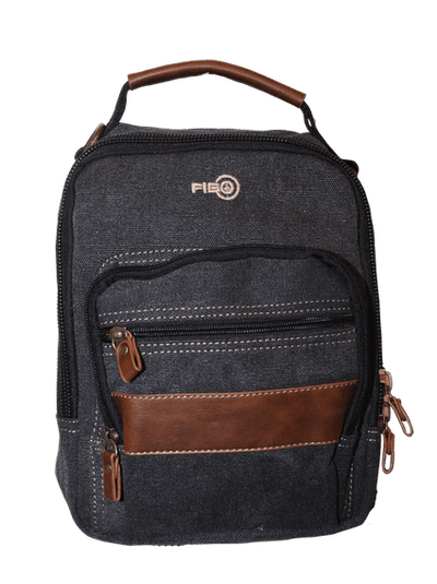 FIB Canvas Sling Bag Shoulder Strap Messenger Travel Pack w Tablet Pocket - Black