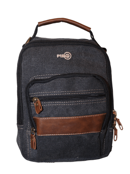 FIB Canvas Sling Bag Shoulder Strap Messenger Travel Pack w Tablet Pocket - Black