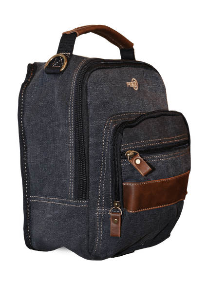 FIB Canvas Sling Bag Shoulder Strap Messenger Travel Pack w Tablet Pocket - Black