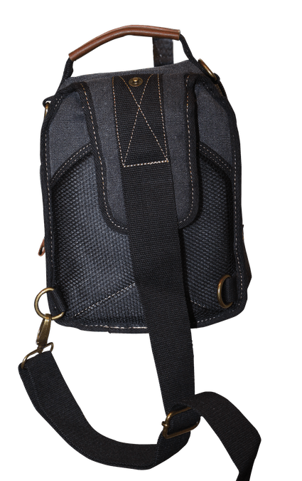 FIB Canvas Sling Bag Shoulder Strap Messenger Travel Pack w Tablet Pocket - Black