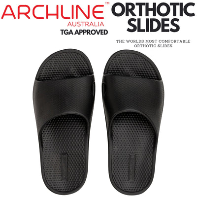 Archline Rebound Orthotic Slides Flip Flop Thongs Slip On Arch Support - Black - Euro 38