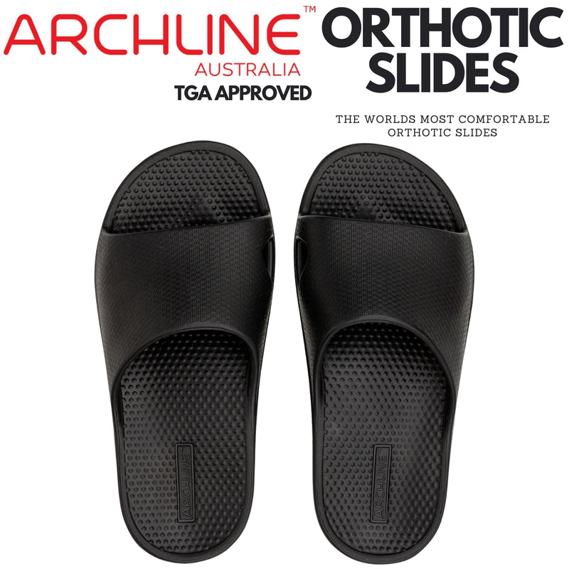 Archline Rebound Orthotic Slides Flip Flop Thongs Slip On Arch Support - Black - Euro 39