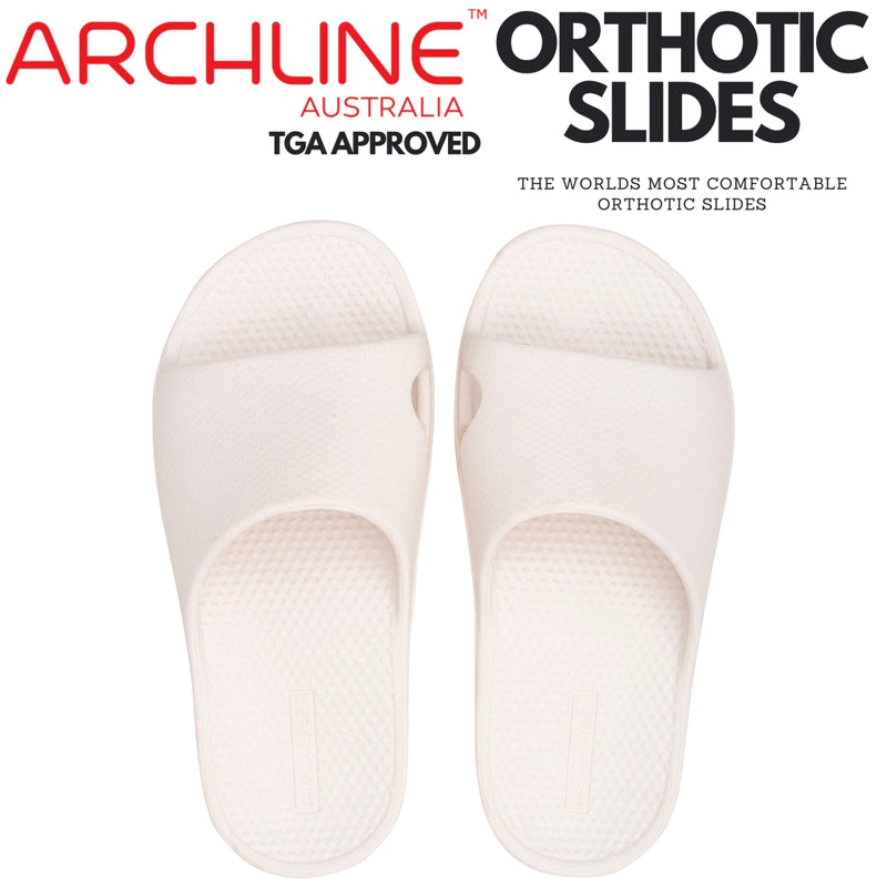 Archline Rebound Orthotic Slides Flip Flop Thongs Slip On Arch Support - White - Euro 45