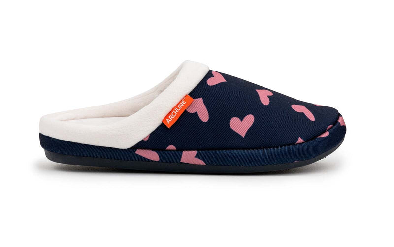 ARCHLINE Orthotic Slippers Slip On Scuffs Pain Relief Moccasins - Navy with Hearts - EUR 42 (Womens US 11)