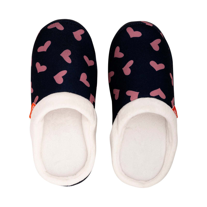 ARCHLINE Orthotic Slippers Slip On Scuffs Pain Relief Moccasins - Navy with Hearts - EUR 42 (Womens US 11)