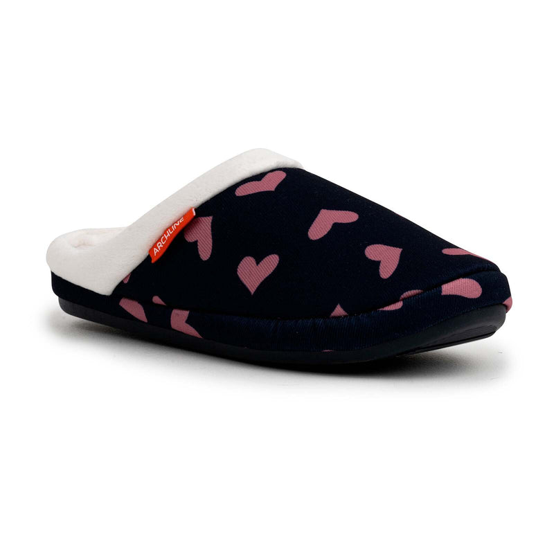 ARCHLINE Orthotic Slippers Slip On Scuffs Pain Relief Moccasins - Navy with Hearts - EUR 42 (Womens US 11)